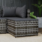 Patio Footrest with Cushion Gray Poly Rattan Weather Proof Outdoor Footstool for Garden Dining Relaxation