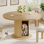 Alohappy Dining Table for 4-6, 47in-63in Extendable Round Dining Room Table with Storage, Mid Century Modern Farmhouse Wood Oval Dinner Table with Pedestal Base for Kitchen, Living Room (Natural Oak)