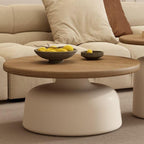 Modern Nesting Coffee Table Set Circular Wood Grain Top & Carbon Steel Base Side Tables for Living Room Coffee Shop Space Saver(White,L)