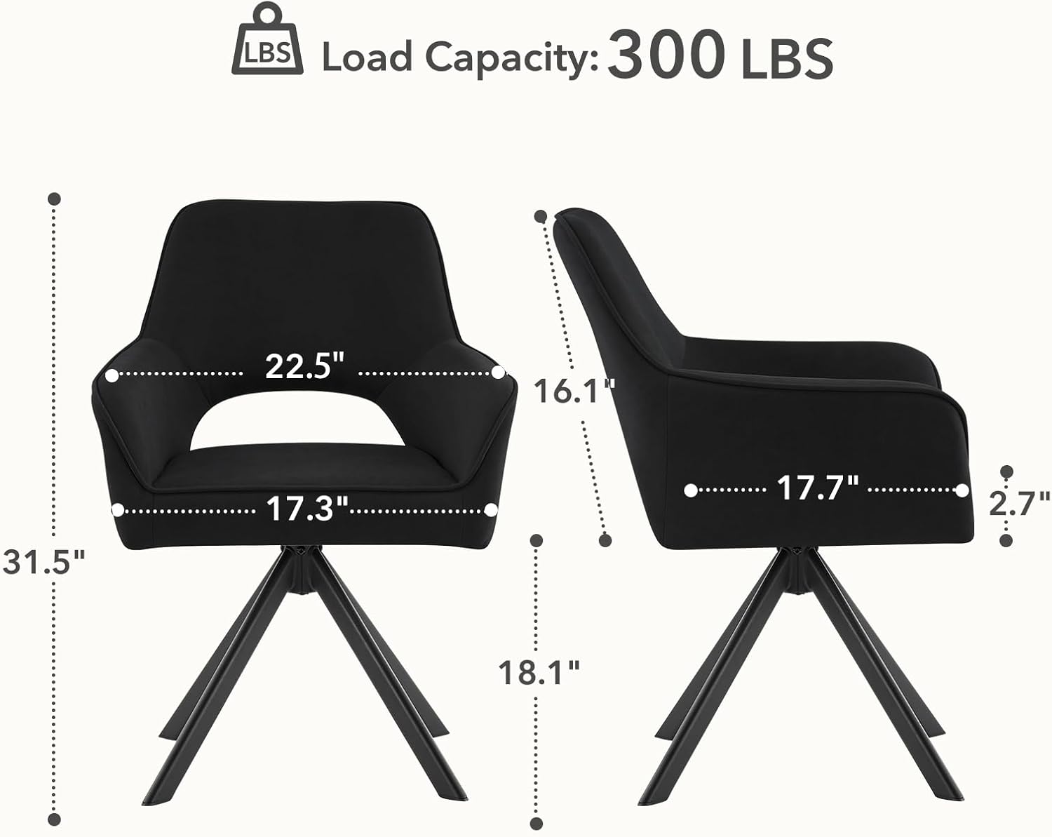 Furniliving Modern Swivel Dining Chairs Set of 4, Upholstered Chenille Dining Room Chairs with Thicken Cushion, 360° Rotating Kitchen Chairs with Metal Legs for Dining Room, Living Room