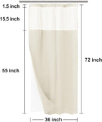 N&Y HOME Stall Waffle Weave Shower Curtain with Snap-in Fabric Liner & Hooks Set - 36" x 72" Small Shower Stall Size, Hotel Style & Mesh Top Window, Machine Washable - 36x72, Cream