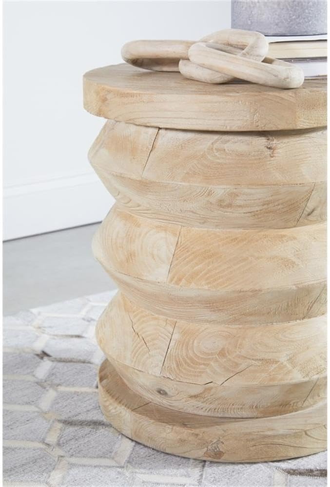 Pemberly Row Modern Transitional Accent Table, Smoke Gray Finish, Solid Reclaimed Pine Wood, Cylindrical Design, Compact 19.25"H x 16.5"W x 16.5"D, Ideal for Small Spaces and Versatile Decor Styles
