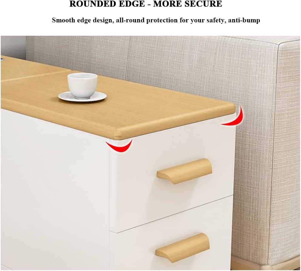 Sofa Side Table with 2 Drawer, Flip Lid Storage Narrow and Long Storage Cabinet, Solid Wood Cabinet Legs, Hydraulic Hinges, Corner Table for Living Room