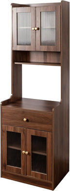 Black Farmhouse Kitchen Pantry Hutch, Storage Cabinet with Drawers, Freestanding Buffet Sideboard Coffee Bar (Walnut)