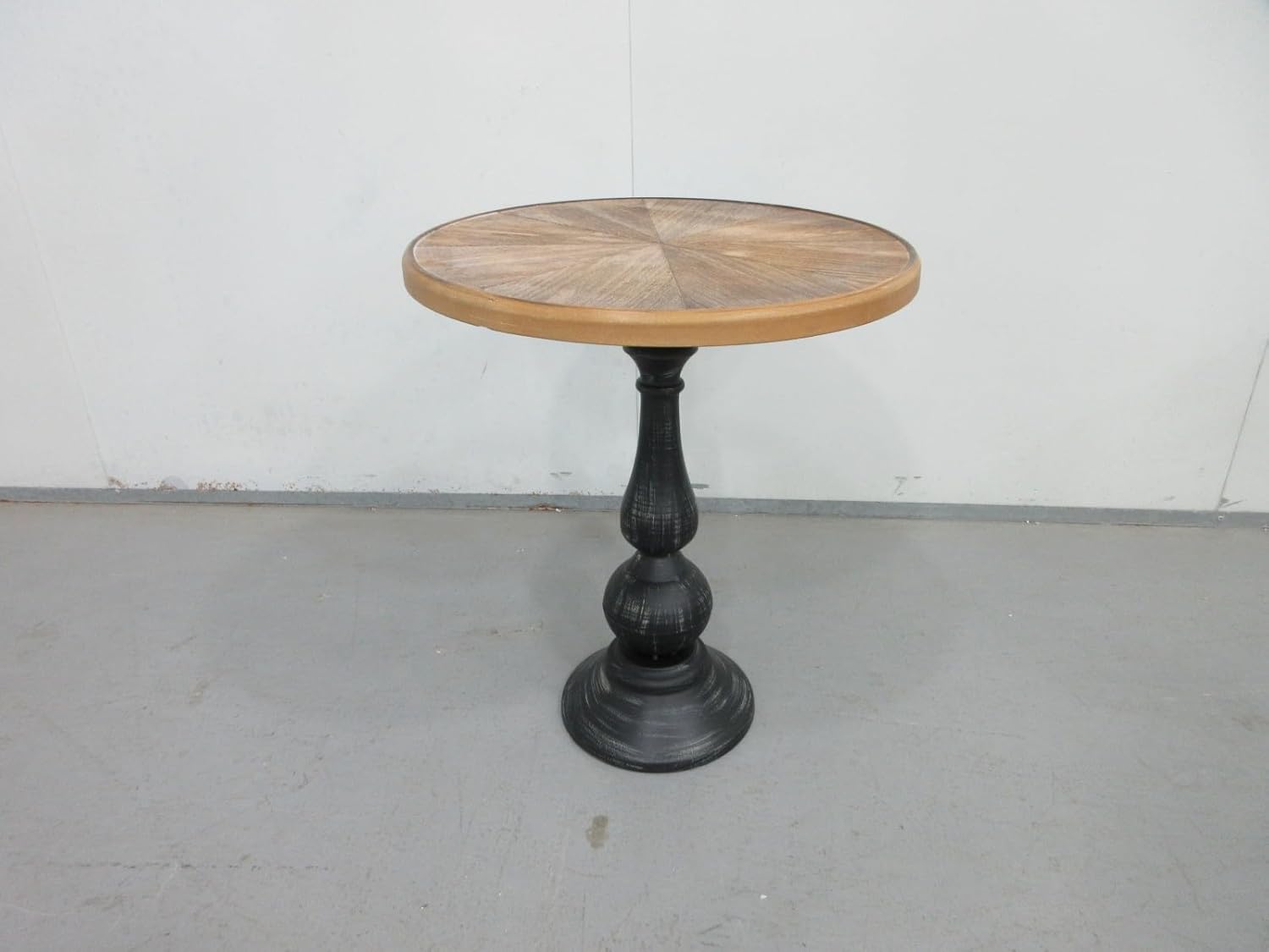 Retro Side Table Round End Table - 20" French Country Wooden Coffee Table with Metal Legs, Vintage Accent Table for Living Room, Bedroom, Farmhouse, Café (Distressed White)