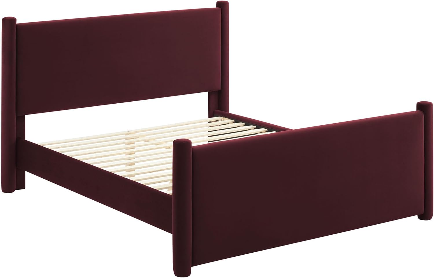 Modway Rael Queen Platform Bed Frame with Upholstered Headboard and Footboard in Mulberry – Stain-Resistant Performance Velvet Queen Size Bed with Rounded Posts