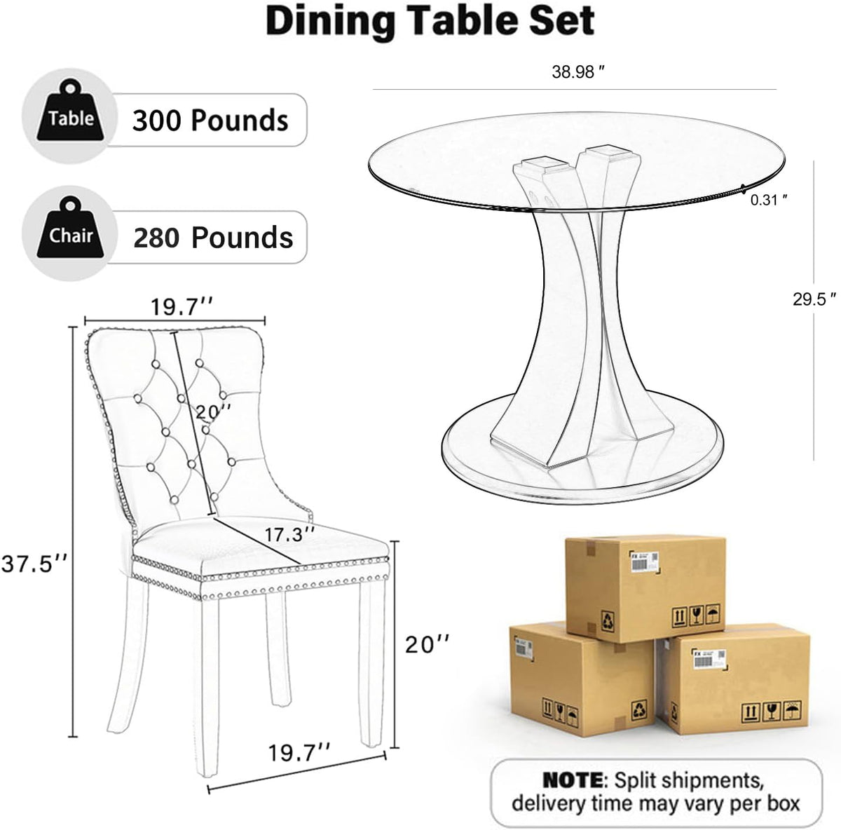 5-Piece Dining Table Set with 39In Tempered Glass Table and 4 Velvet Upholstered Chairs, Modern Scandinavian Furniture for Dining Room Kitchen(Beige&Gold)