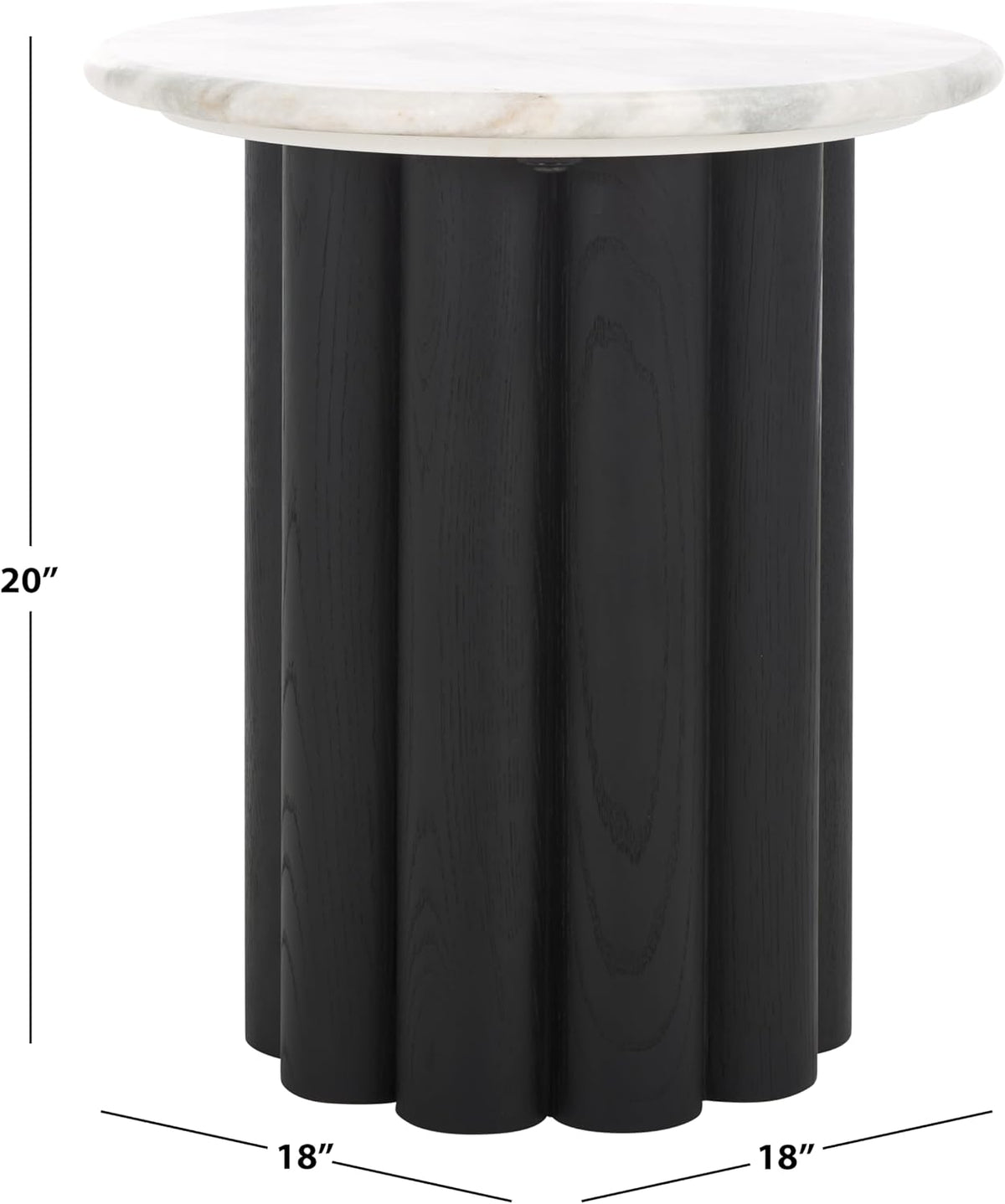 SAFAVIEH Couture Collection - Roxiella Black Solid Wood & Round Marble Top Accent Table, Pedestal Design, Sculptural Modern Side Table (SFV9732B)