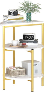 AWQM Marble Side End Table Set, 3-Tier Sofa Side Table, Small Round Coffee, Table Bedside Table of 2, Corner Table w/Metal Frame for Living Room Bedroom, White+Gold
