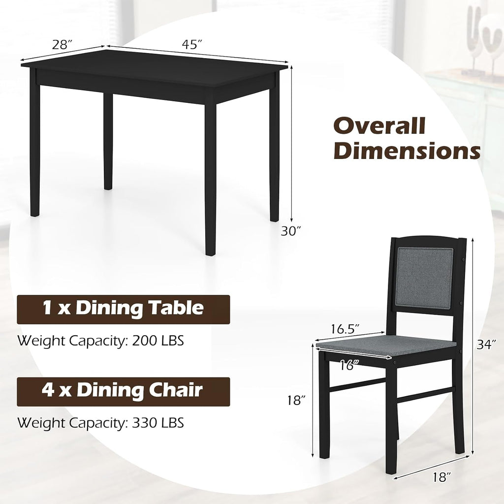 Giantex 5-Piece Dining Table Set for 4, Wooden Kitchen Table and Chairs with Solid Rubber Wood Legs, Padded Seat & Backrest, Space Saving Dinette Set for Home Dining Living Room, Breakfast Nook