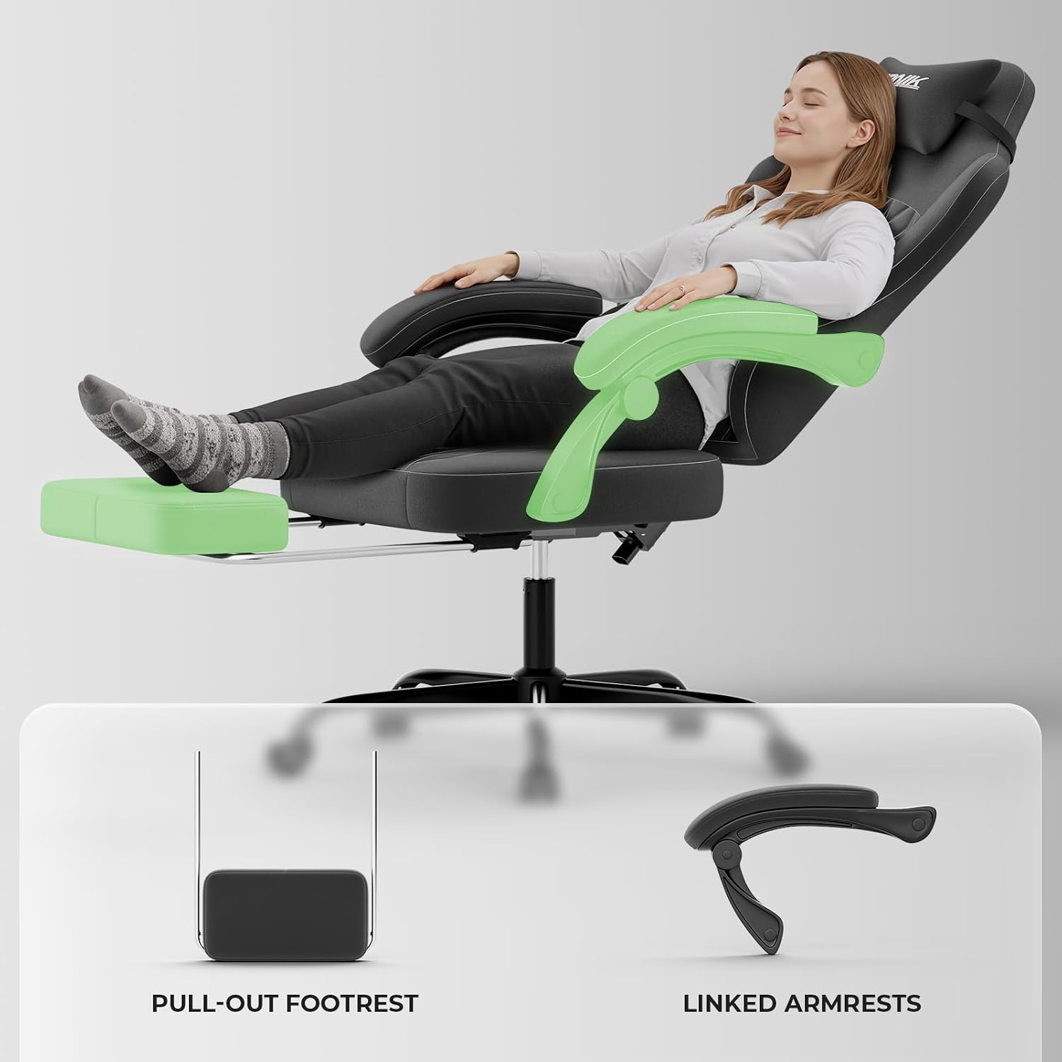 Ergonomic Gaming Chair Video Gamer Chairs Gaming Computer Chairs Gamer Chairs for Adults Massage Lumbar Support Swivel Height Adjustable Headrest Backrest Black