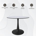 LeisureMod Bristol 40" Round Dining Table, Modern MDF Wood in Black Metal Pedestal Base Accent Table Mid-Century Café Table, Kitchen Dining Room Furniture, Marbled White