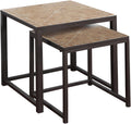 Set of 2 Nesting Tables, Metal, Brown, Transitional Style | Dual-size nesting tables with light brown terracotta tile tops and reinforced metal bases