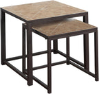 Set of 2 Nesting Tables, Metal, Brown, Transitional Style | Dual-size nesting tables with light brown terracotta tile tops and reinforced metal bases