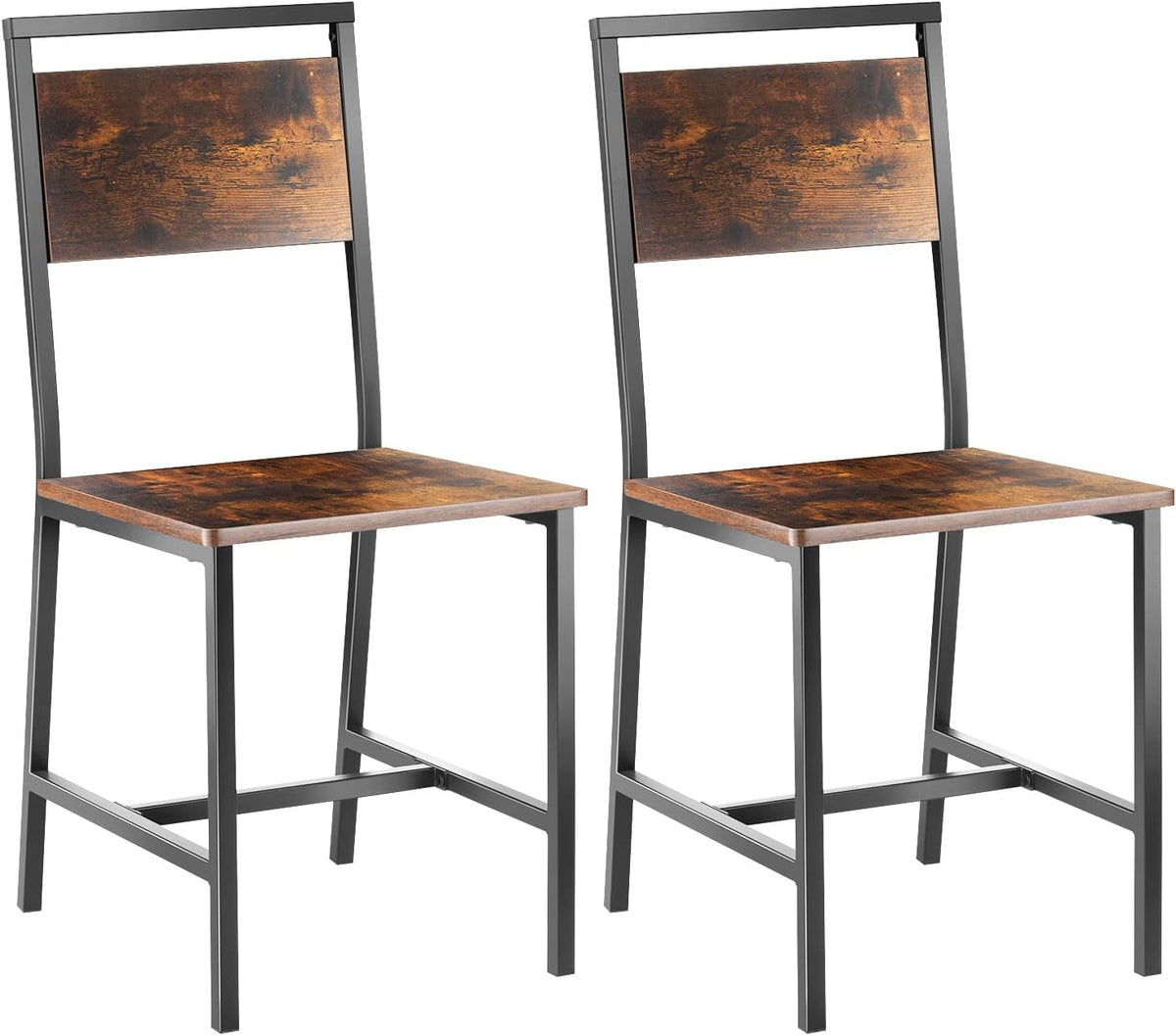 VEVOR Dining Chairs Set of 2, Wooden Chairs with Metal Frame and Backrest, Easy to Assemble Leather Side Chair, Modern Farmhouse Walnut Chair for Kitchen Living Room, Rustic Brown and Black