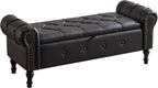 Storage Bench for Bedroom, Faux Leather 51" End of Bed Bench, Queen Size Bench with Rolled Arms, Tufted Storage Ottoman Benches, Upholstered Bench for Bedroom, Living Room, Entryway, Black