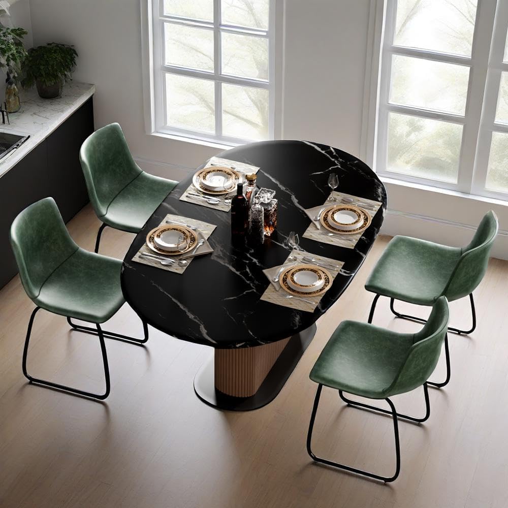 YaFiti 18 inch Modern Dining Chairs Set of 4, Green | Upholstered Wateproof PU Leather Seats, Ergonomic Back, Metal Legs, Kitchen Chairs for Dining Room, Restaurant, Cafe