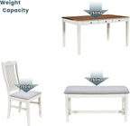 Merax Mid-Century 6-Piece Wood Dining Table Set with Drawer, 4 Upholstered Chairs and Bench, Butter Milk