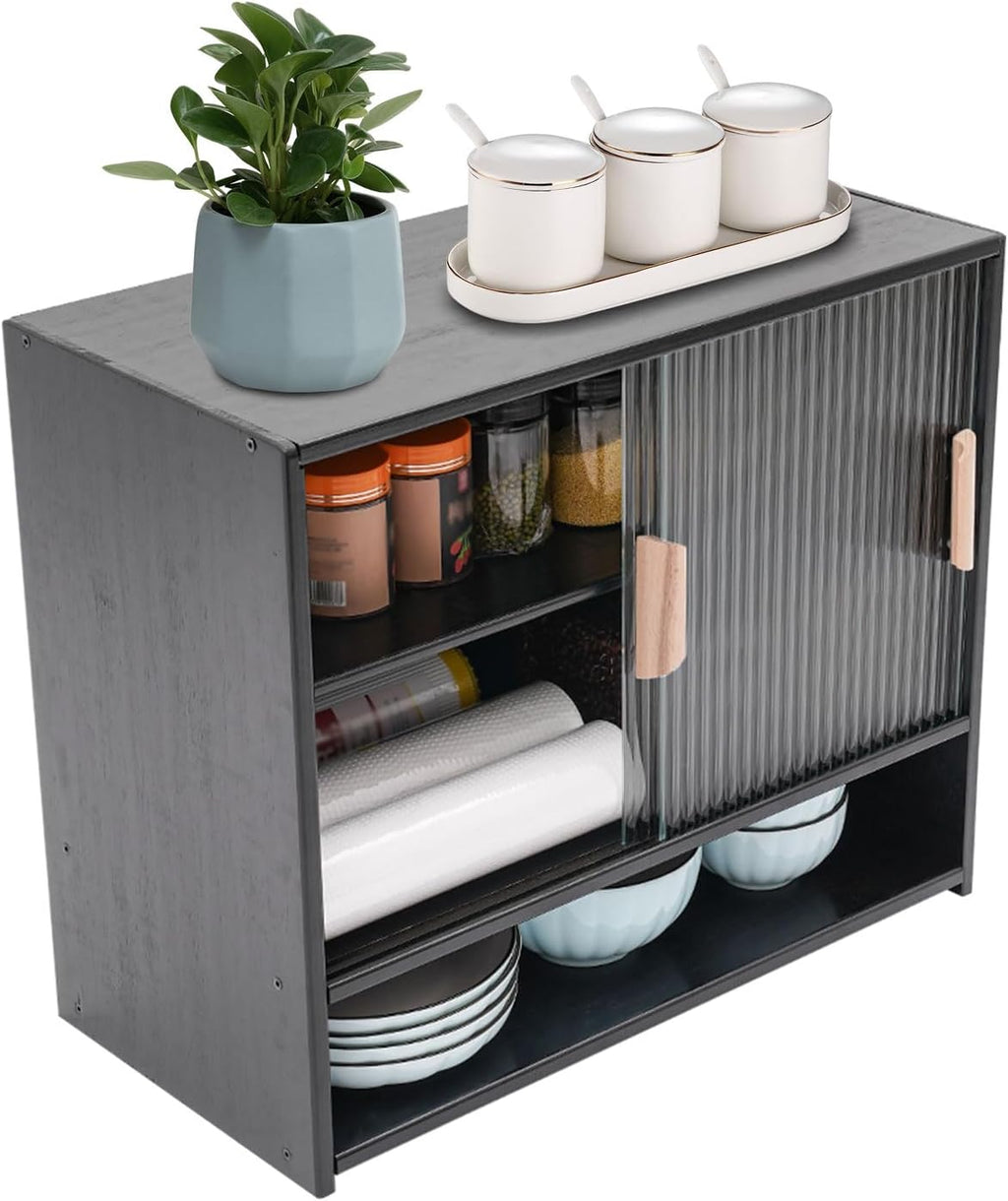 Xuthusman Kitchen Pantry Storage Cabinet,21.6x11x18.1inch Freestanding Narrow Floor Organizer with Sliding Doors Adjustable Tall Storage Cabinet for Bathroom Kitchen Living Room