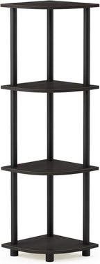 Furinno TURN-N-TUBE Corner Shelf, 4-Tier Corner Bookshelf, Display Storage Shelves with Open Shelves, for Organization and Storage, Living Room, Home Office, Garage, Espresso