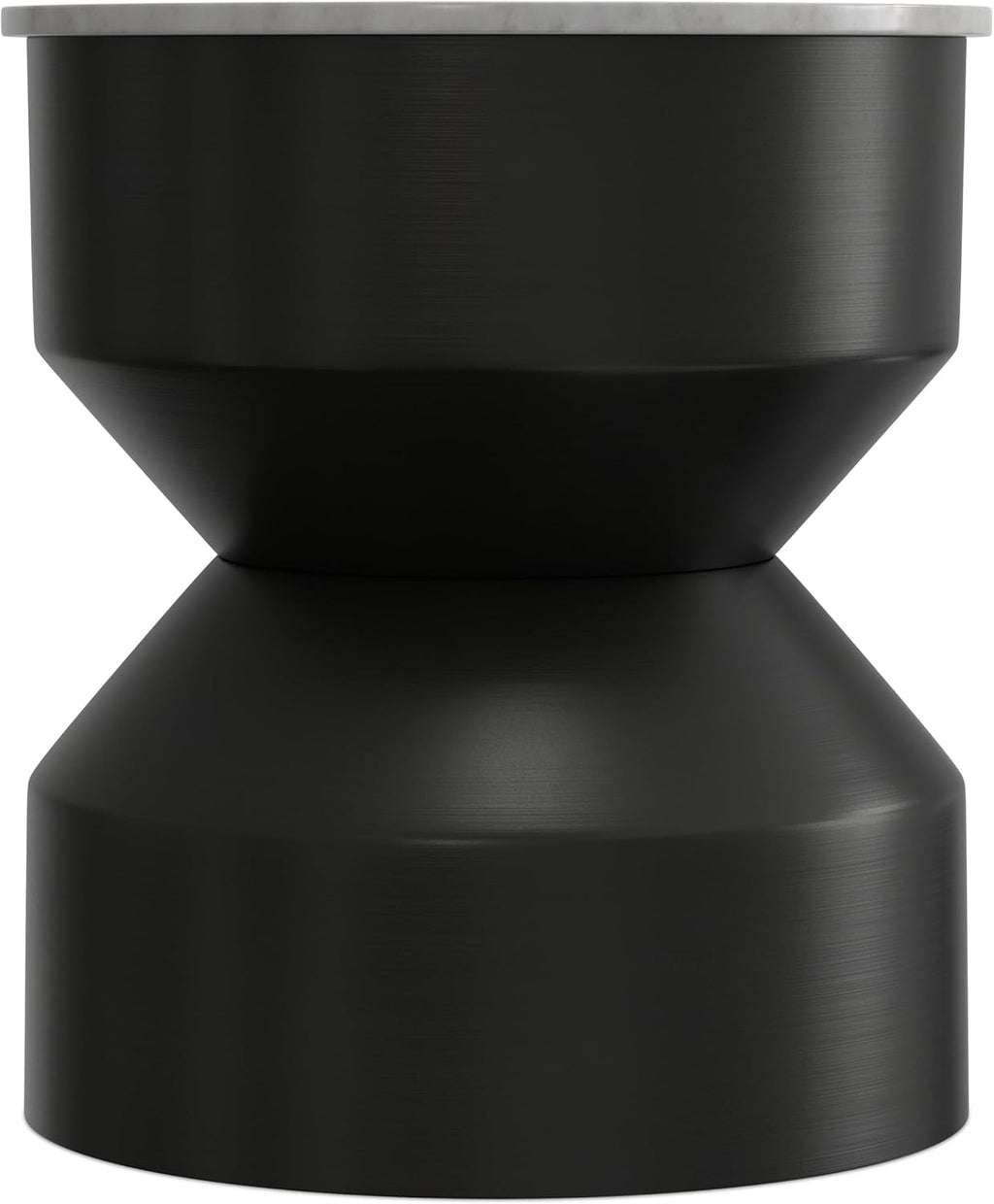 SIMPLIHOME Maxine Side Table - 18 inch Wide Genuine Marble Top Round Accent Table in Black/White, Modern End Table or Metal Table with Black Base for Living Room or Bedroom, Assembled