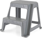 Gracious Living 16-Inch Tall Plastic 2-Step Stool, Gray, 4 Pack | Portable Dual Step Ladder Foot Stool for Kitchen, Bathroom, Bedroom & Garage