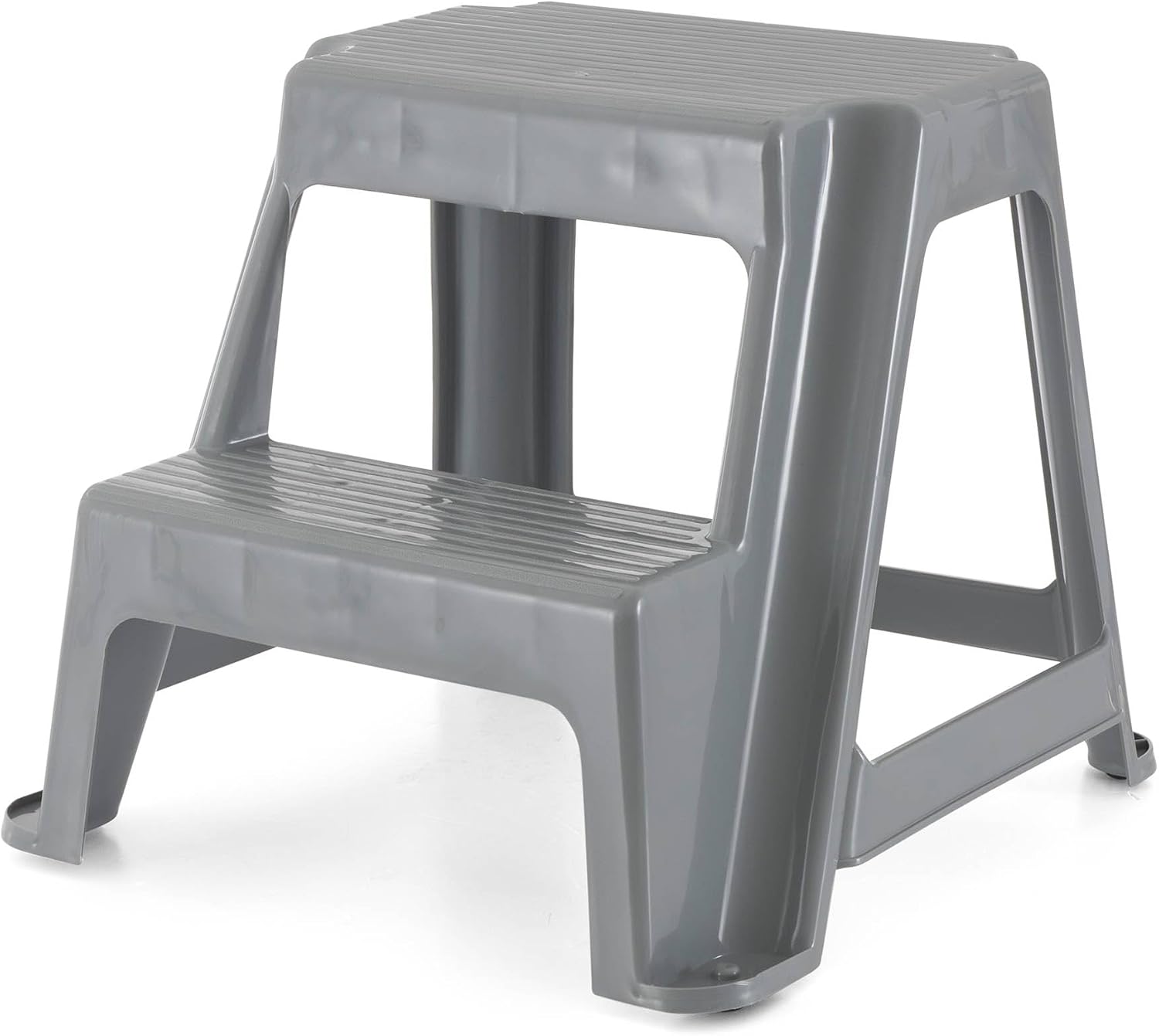 Gracious Living 16-Inch Tall Plastic 2-Step Stool, Gray, 4 Pack | Portable Dual Step Ladder Foot Stool for Kitchen, Bathroom, Bedroom & Garage