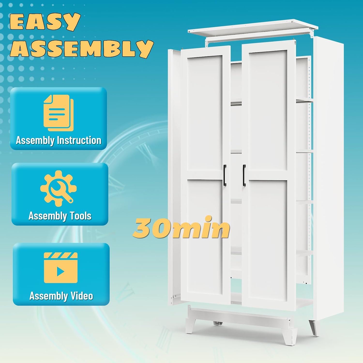 75" Pantry Cabinet,Kitchen Storage Cabinet with Adjustable Shelves | 1000 LBS Capacity Metal Pantry Cabinet with Magnetic & Anti-Tip,Storage Cabinet with Adjustable Feet for Kitchen,Dining Room