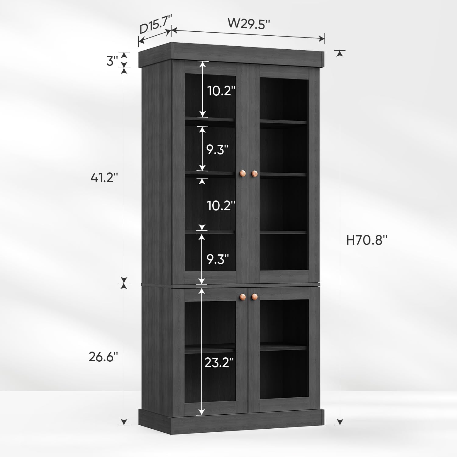 ivaniti 70.8" Tall Farmhouse Kitchen Pantry Cabinet with Glass Doors, Modular Storage Cabinet with 6-Tier Adjustable Shelves, Large Storage Cabinet for Kitchen or Living Room, Set of 3, Black