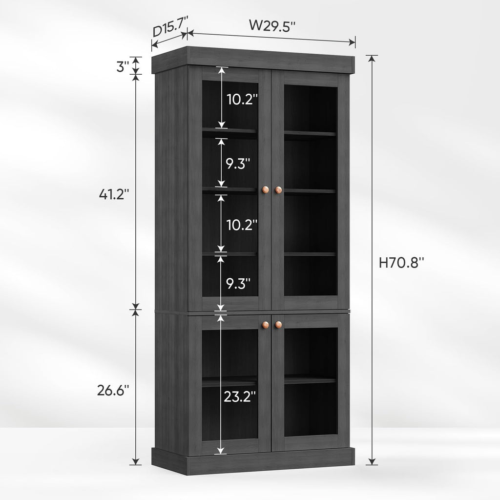 ivaniti 70.8" Tall Farmhouse Modular Kitchen Storage Cabinet with Glass Doors, 6-Tier Adjustable Shelves for Kitchen Organization, Set of 3, Black
