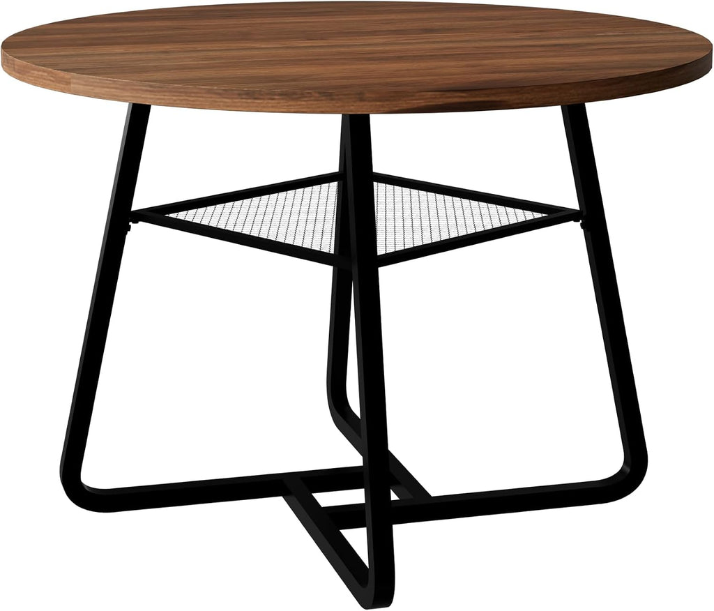Round Dining Table for 4 People, 43.3 Inches Dining Room Table with Metal Base, Walnut Brown Dinner Tables with Open Storage, Circle Kitchen Tables for Dining Room(Table Only) (Walnut Brown)