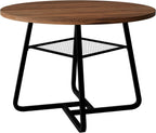 Round Dining Table for 4 People, 43.3 Inches Dining Room Table with Metal Base, Walnut Brown Dinner Tables with Open Storage, Circle Kitchen Tables for Dining Room(Table Only) (Walnut Brown)