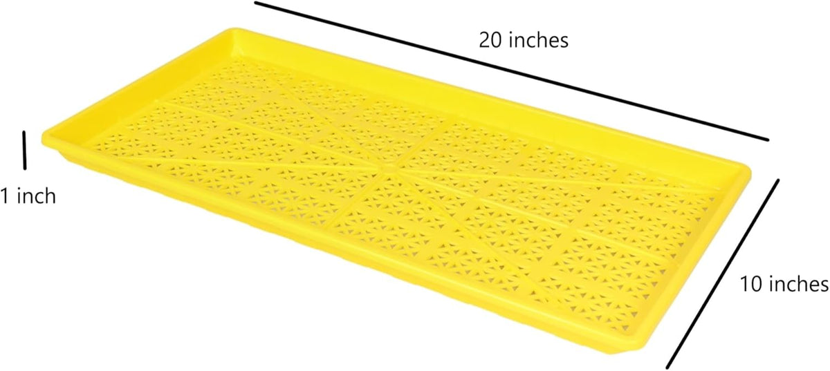 SUNPACK 10" x 20" Heavy Duty Mesh Plastic Seed Starting Tray, Yellow, 1" (Pack of 10) - Ensures Water Drainage and Aeration, Perfect for Greenhouses or Indoor Gardening