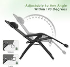 Amopatio Oversized Zero Gravity Chair XXL 33Inch Reclining Camping Lounge Chairs w/Removable Cushion&Headrest, Upgraded Lock and Footrest, Folding Patio Recliner for Indoor Outdoor, Black