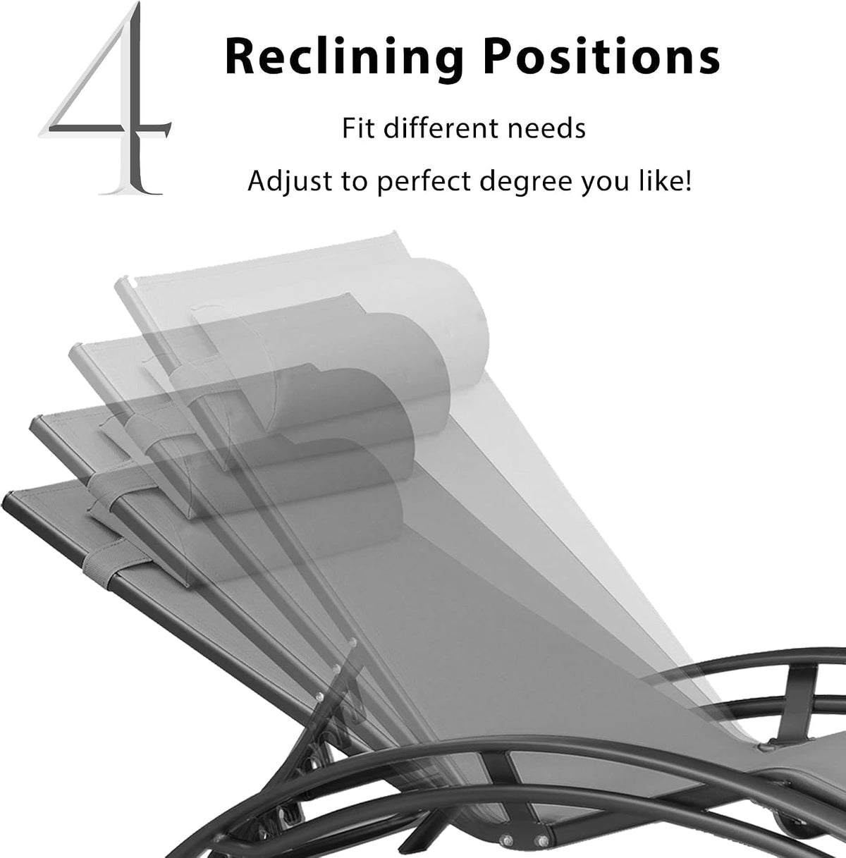 PURPLE LEAF Patio Pool Lounge Chaise Set of 3 Outdoor Lounger Chair, Grey | 2 Chaise + 1 Table, Aluminum Frame, Adjustable Headrest & 5 Recline Angles, Stackable, UV Textilene Fabric, S-Curve Backrest
