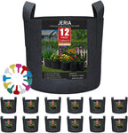 JERIA 12-Pack 3 Gallon, Vegetable/Flower/Plant Grow Bags, Aeration Fabric Pots with Handles (Black), Come with 12 Pcs Plant Labels