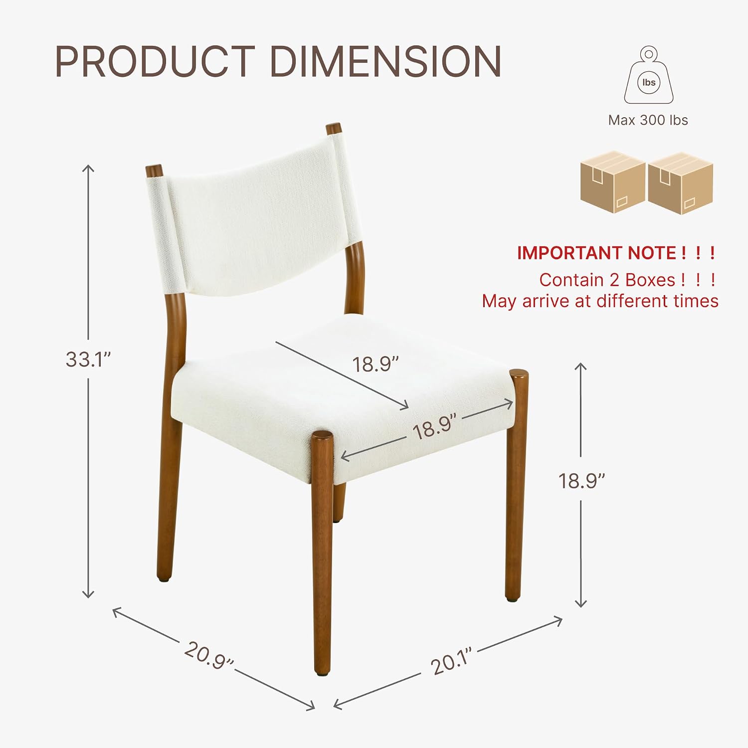 KISLOT Dining Chairs Set of 4, Ergonomic Upholstered Wood Chairs, White | Mid Century Modern Dining Room Chairs, Ergonomic Farmhouse Kitchen Chairs with Solid Rubber Wood Frame, Antique Walnut Leg
