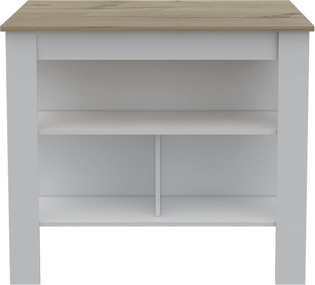Kitchen Island with Three Shelves and Four Legs - Light Oak/White | Three shelves and four legs for stable support and ample storage