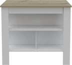 Kitchen Island with Three Shelves and Four Legs - Light Oak/White | Three shelves and four legs for stable support and ample storage