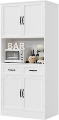 HOSTACK 71" Tall Kitchen Pantry Storage Cabinet, Wood Kitchen Hutch, White | Modern Pantry Cabinet with Microwave Stand, Hutch Cabinet with Countertop & Drawers, Storage Cabinet for Living Room