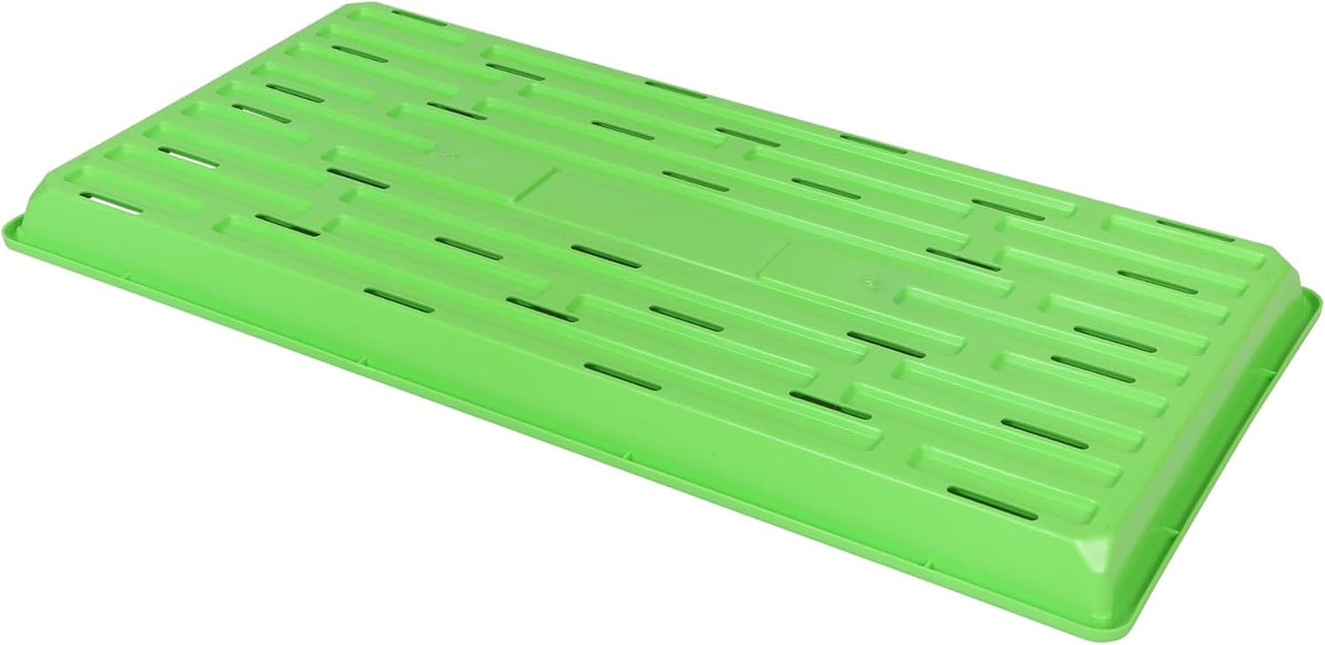 SUNPACK 10" x 20" Heavy Duty Shallow Plastic Seed Starting Tray, Green, 1" - Lined with Drainage Holes for Excess Water and Aeration, Ideal for Greenhouses or Indoor Gardening