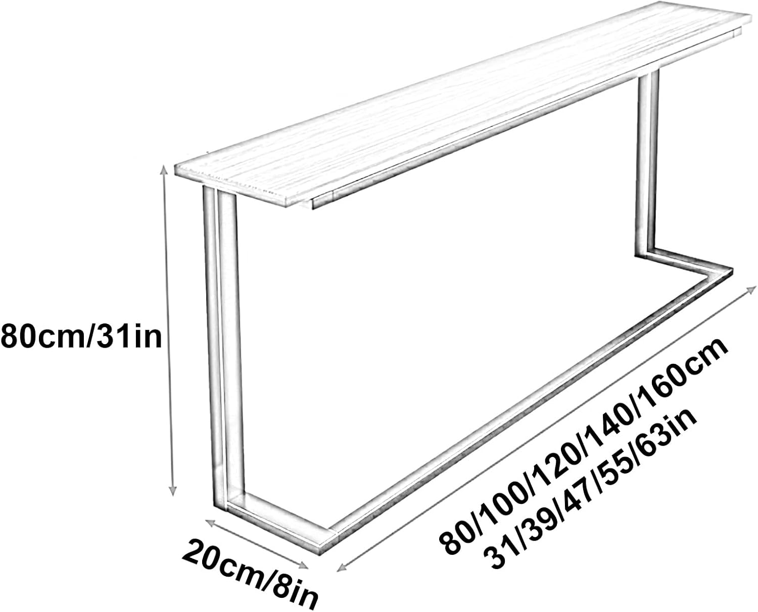Over Radiator Shelf, Long Radiator Side Table, Sofa Table Behind Couch for Home Living Room Bedroom Office, Small Footprint(Brown,160x20x80cm/63x8x31in)