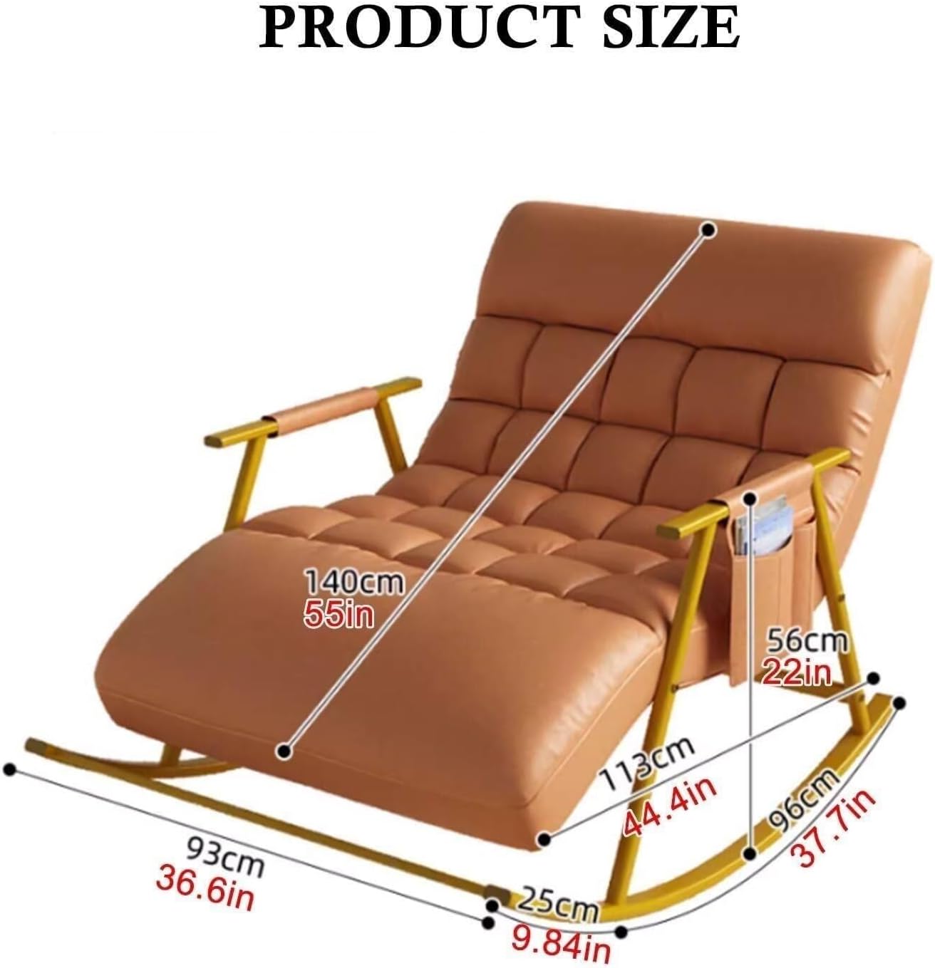 Lazy Sofa Rocking Chair Double Position Glider with Storage Pocket, Soft Cushion, Metal Frame, Living Room Lounge Accent Chair(Gray)