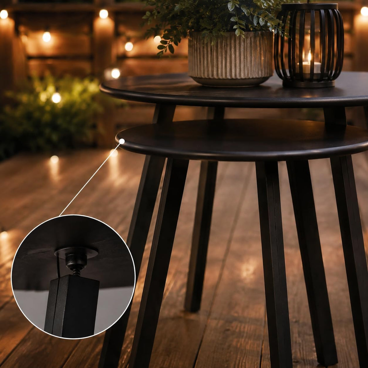 Weather Resistant Modern 2 Piece Round Nesting Coffee Table Set