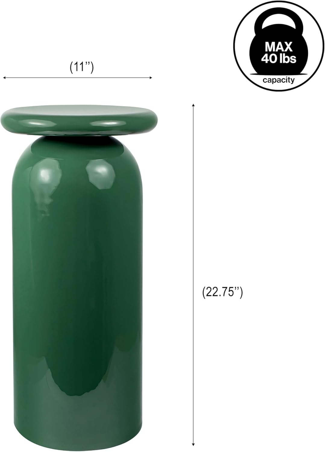 Eyely DNE1008A Elian 22.75" Mid-Century Modern Metal Sleek Cylinder Drink Table, Side Table for Bedroom, Living Room, Green