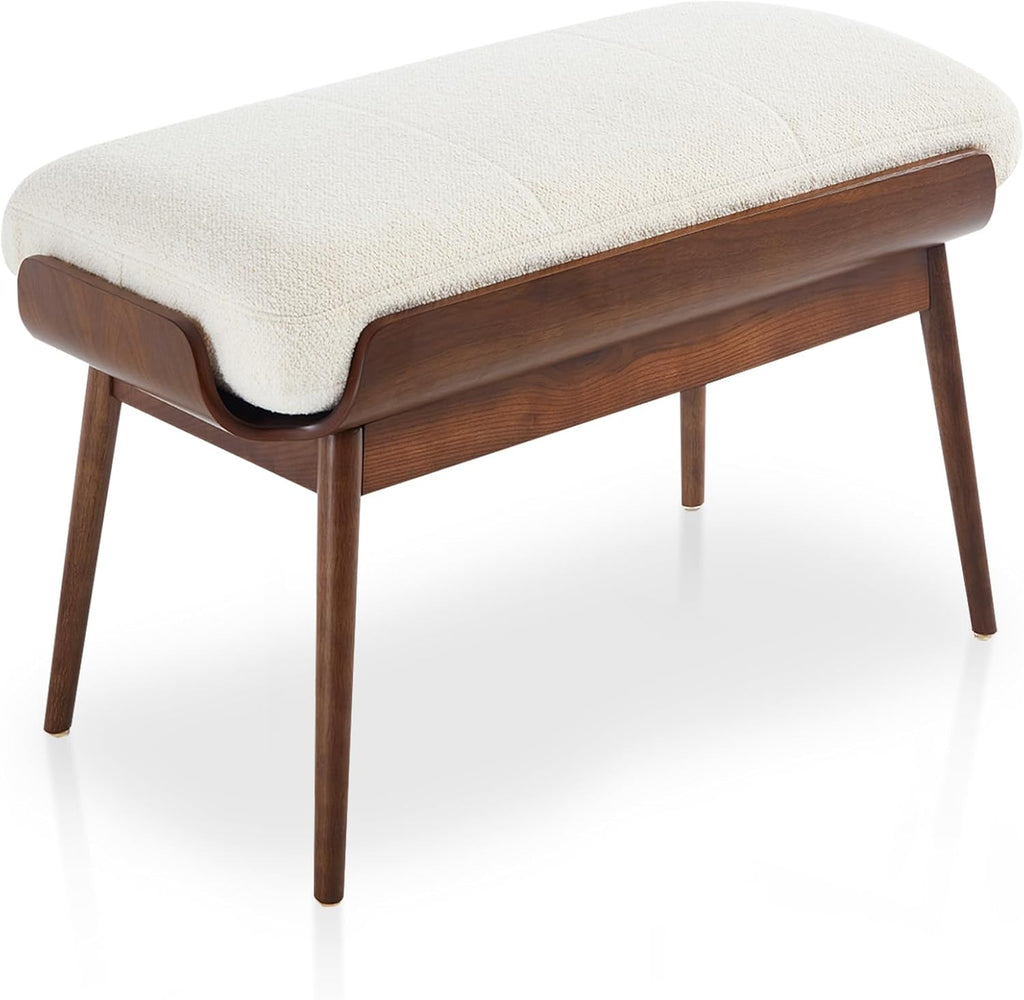 BFZ 37.4" Bedroom Bench End of Bed Bench, Dining Bench with Padded Seat and Walnut Wood Frame, Upholstered Fabric Window Ottoman Bench for Entryway Hallway, Living Room