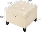 Asense 17 Inch Storage Ottoman Foot Rest,Square Faux Leather Foot Stool,Small Ottoman with Storage,Padded Seat for Entryway,Living Room,Bedroom,Couch,Under Desk,Beige