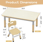 Kids Table and 6 Chairs Set, Height Adjustable Toddler Table and Chairs Set | Graffiti Desktop, Non-Slip Legs, Children Activity Table for for Ages 2-10 Daycare Classroom Home Preschool, Natural