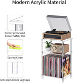 Clear Acrylic Record Player Stand with Vinyl Storage, 15.75" L x 11.81" W x 24.5" H, 3 Tier Small Side Turntable Table with Album Shelf, Modern Bedside End Table for Living Room, Bedroom