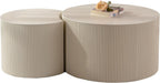 WILLIAMSPACE Beige Round Nesting Coffee Table Set of 2 with Wave Stripe, Modern Wooden Circle Drum Tables Center Table Accent Side Crescent Shape Table for Living Room, No Assembly, 18.9" + 14.96"